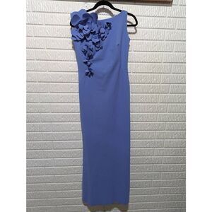 Frascara Women's 6 CornFlower Blue Jersey Sleeveless 3D Floral Formal Gown Org.